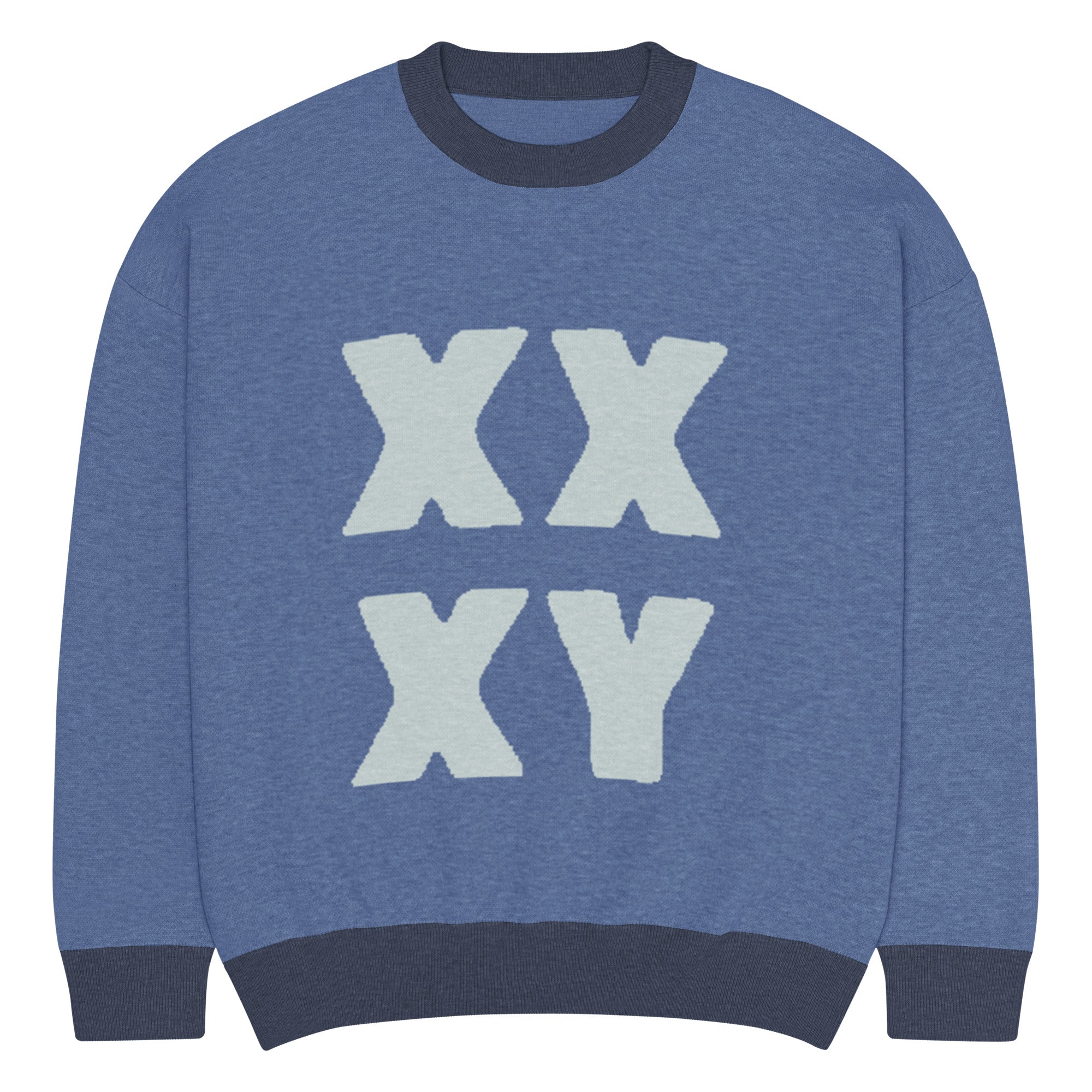 XX-XY jacquard sweater in blue, front